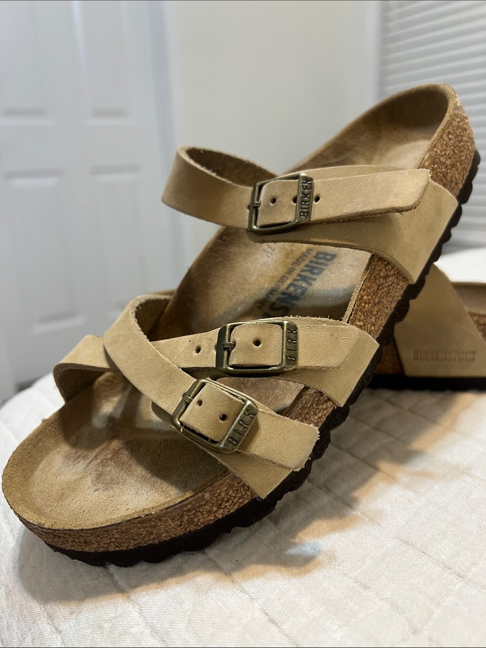 Birkenstock Women’s Beige Double Buckle Cork Sandals